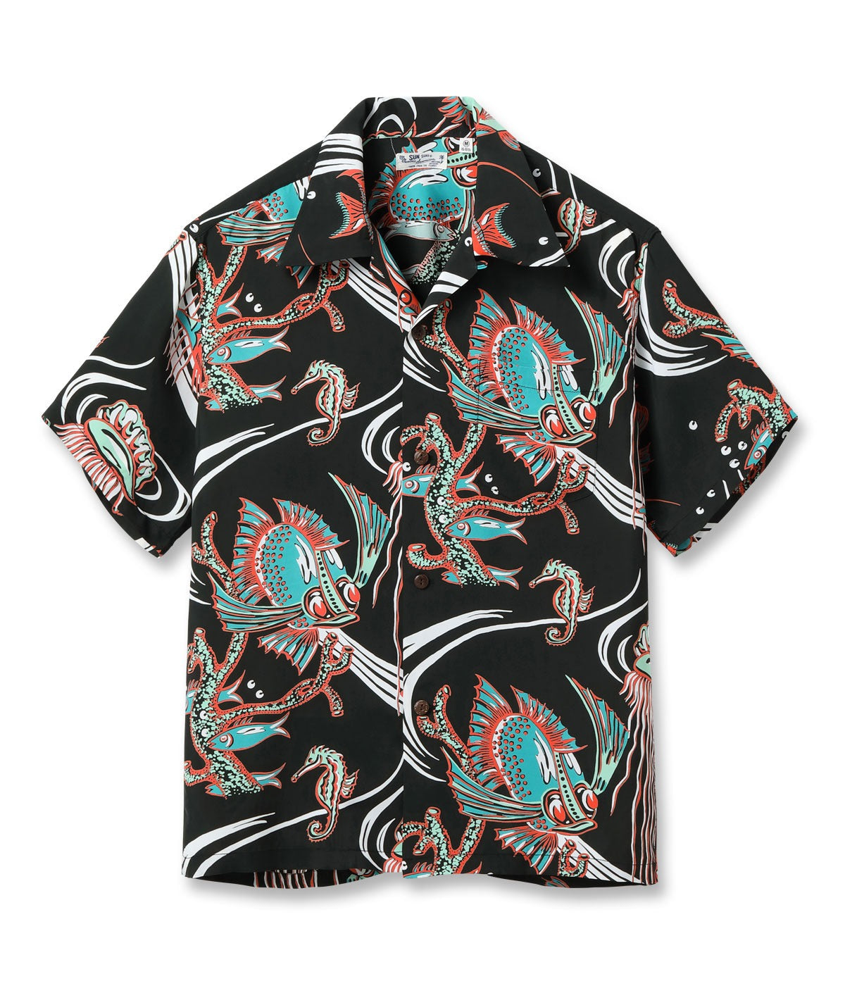 SS39417 RAYON HAWAIIAN SHIRT “BUG EYED FISH” - BLACK