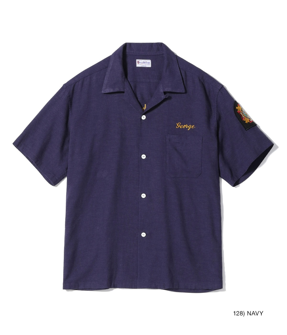 BR39510 U.S. NAVY RAYON LINEN OPEN SHIRT with CHAIN EMBROIDERED - NAVY