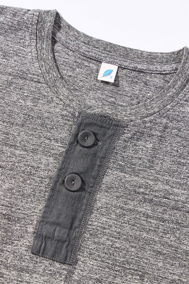SS-5397-DGY] Ribbed Cuff Henley Neck T-shirt - Dark Heather Gray