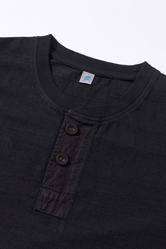 SS-5397-IDBK] Ribbed Cuff Henley Neck T-shirt - Indigo Black