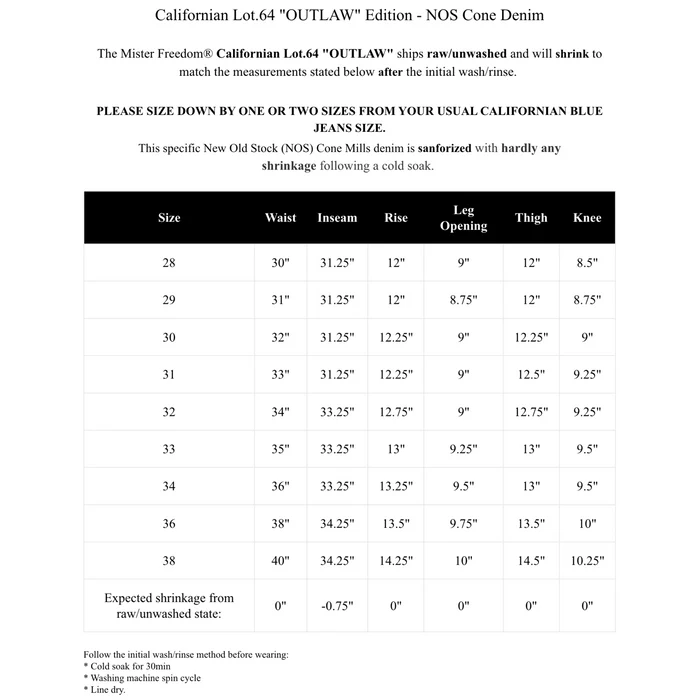 CALIFORNIAN "OUTLAW" LOT64  (STRAIGHT LEG) - NOS CONE DENIM
