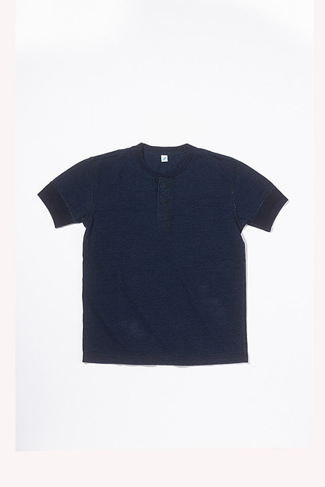 SS-5397-ID Ribbed Cuff Henley Neck T-shirt - Dark Indigo