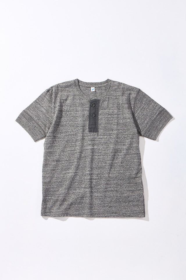 SS-5397-DGY] Ribbed Cuff Henley Neck T-shirt - Dark Heather Gray