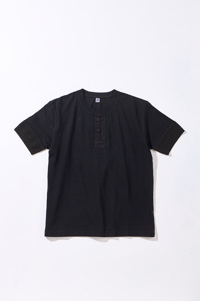 SS-5397-IDBK] Ribbed Cuff Henley Neck T-shirt - Indigo Black