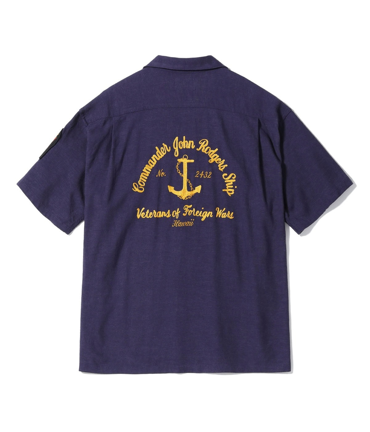 BR39510 U.S. NAVY RAYON LINEN OPEN SHIRT with CHAIN EMBROIDERED - NAVY