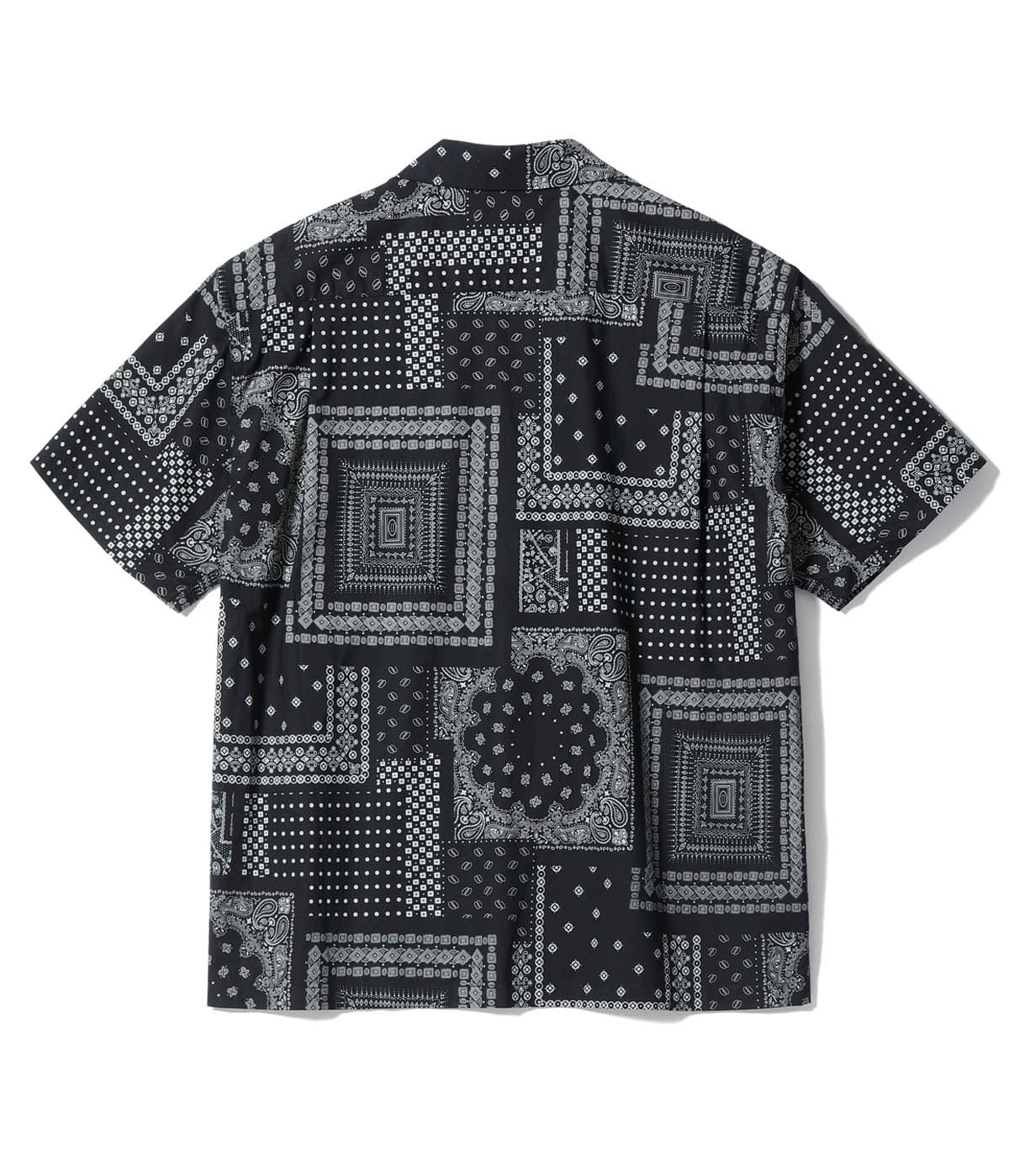 SC39465 NATIVE AMERICAN BANDANA PATCHWORK PRINT OPEN SHIRT - BLACK