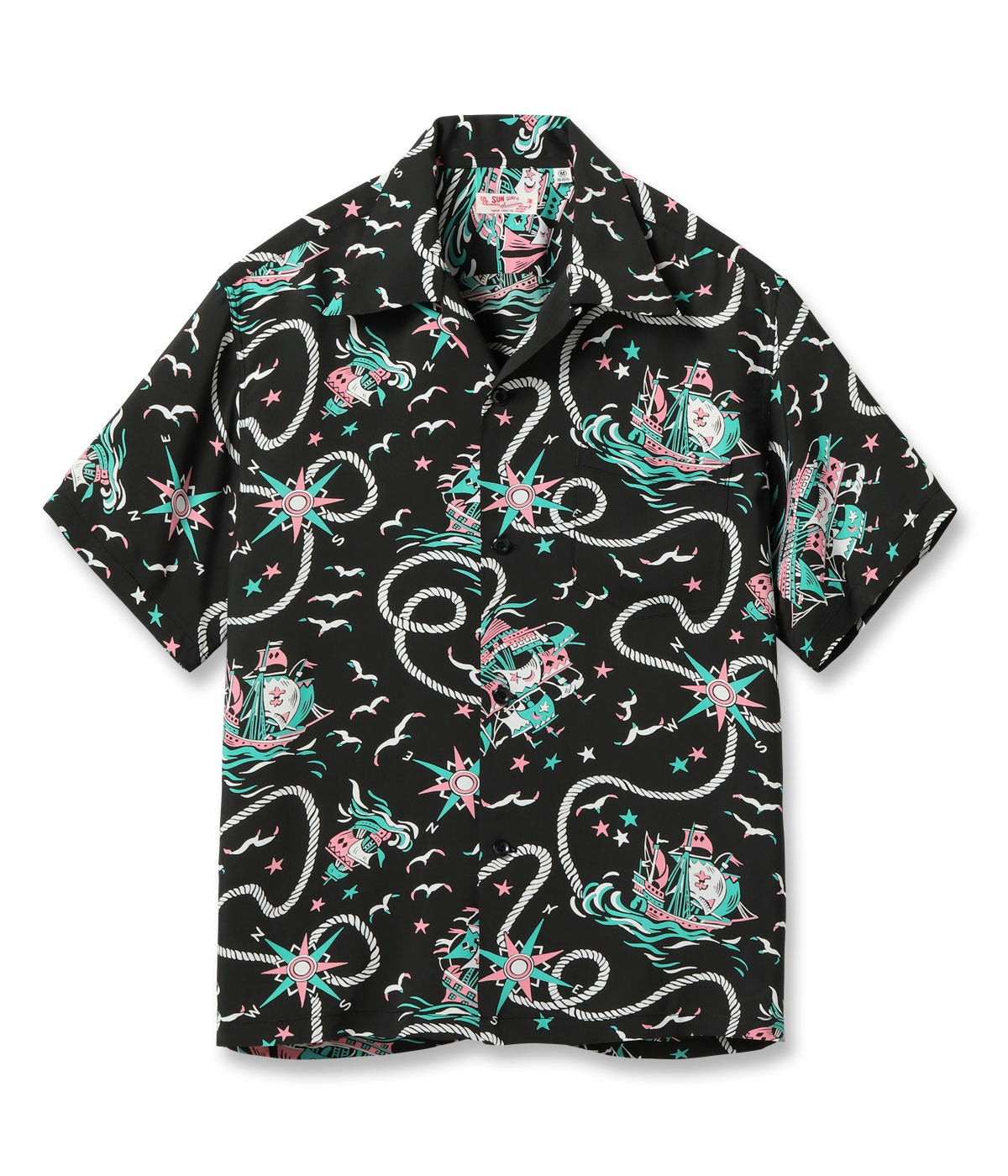 SS39429 RAYON HAWAIIAN SHIRT “AGE OF DISCOVERY” - BLACK