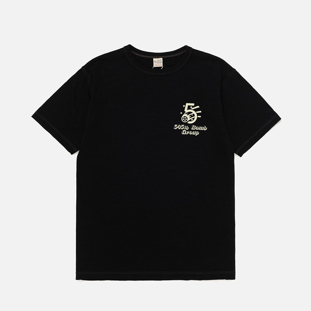 BR79565 SLUB YARN T-SHIRT "345th BOMB. GROUP" - BLACK