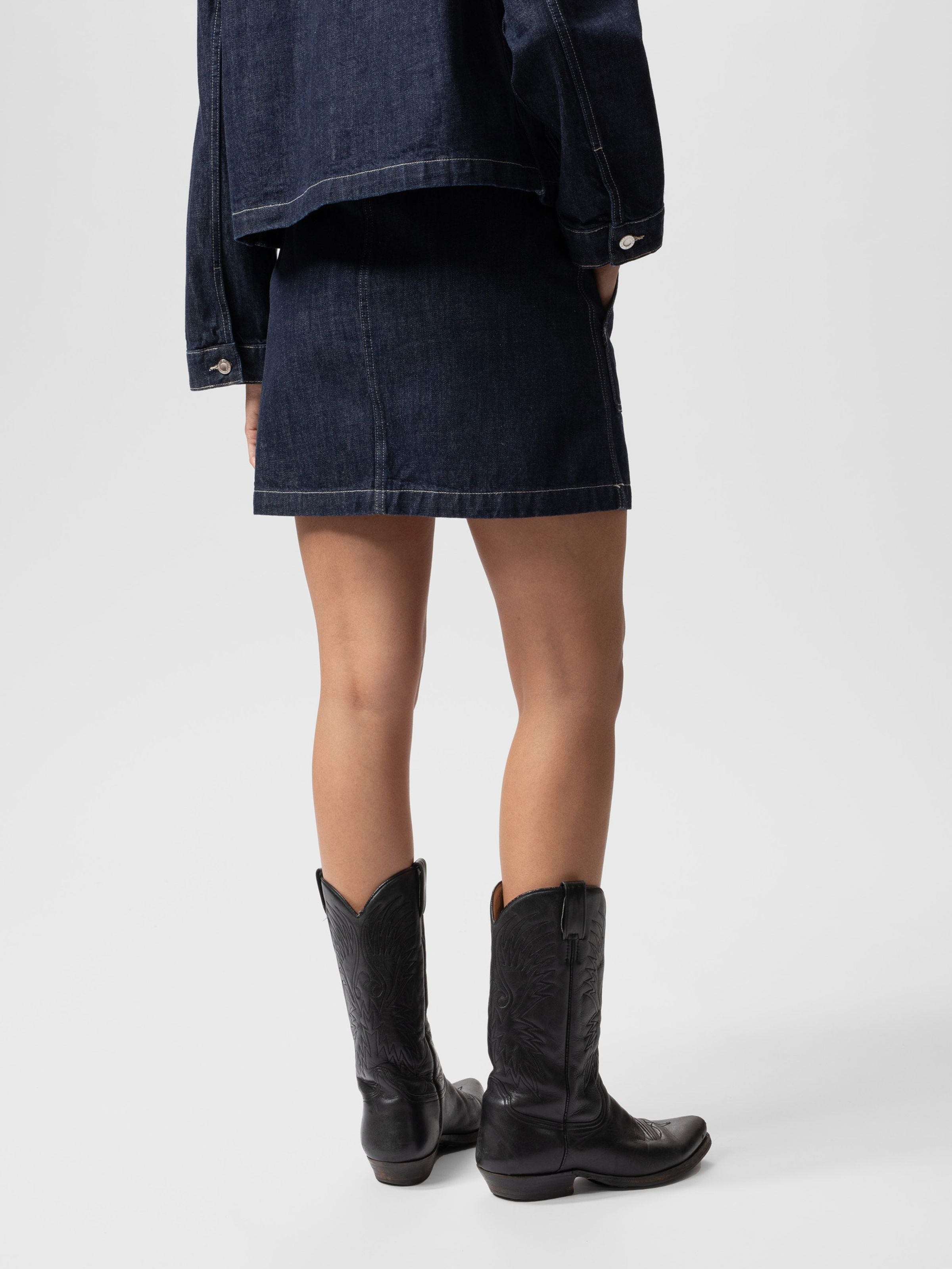 Elvy Workwear Denim Skirt - Dark Blue