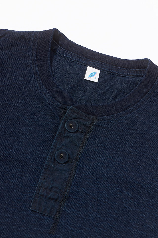 SS-5397-ID Ribbed Cuff Henley Neck T-shirt - Dark Indigo
