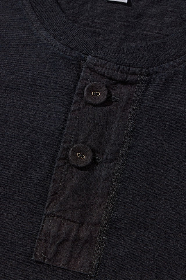 SS-5397-IDBK] Ribbed Cuff Henley Neck T-shirt - Indigo Black