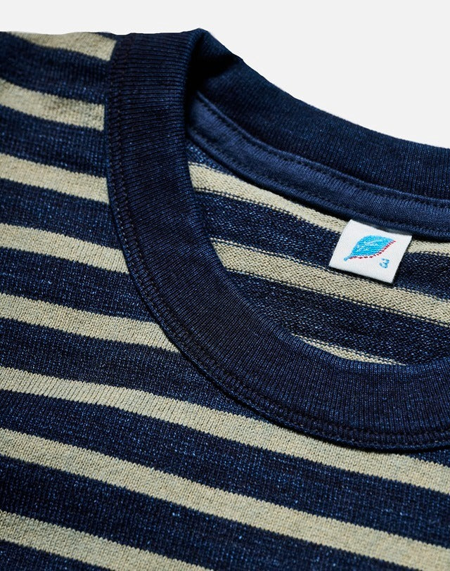 SS-5407-1 Heavyweight Striped Short Sleeve T-shirt - INDIGO X BEIGE