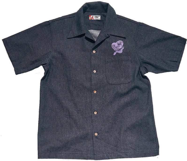 SSA25-02 "MUSHA-E" PRINTED DENIM SHIRT - BLACK