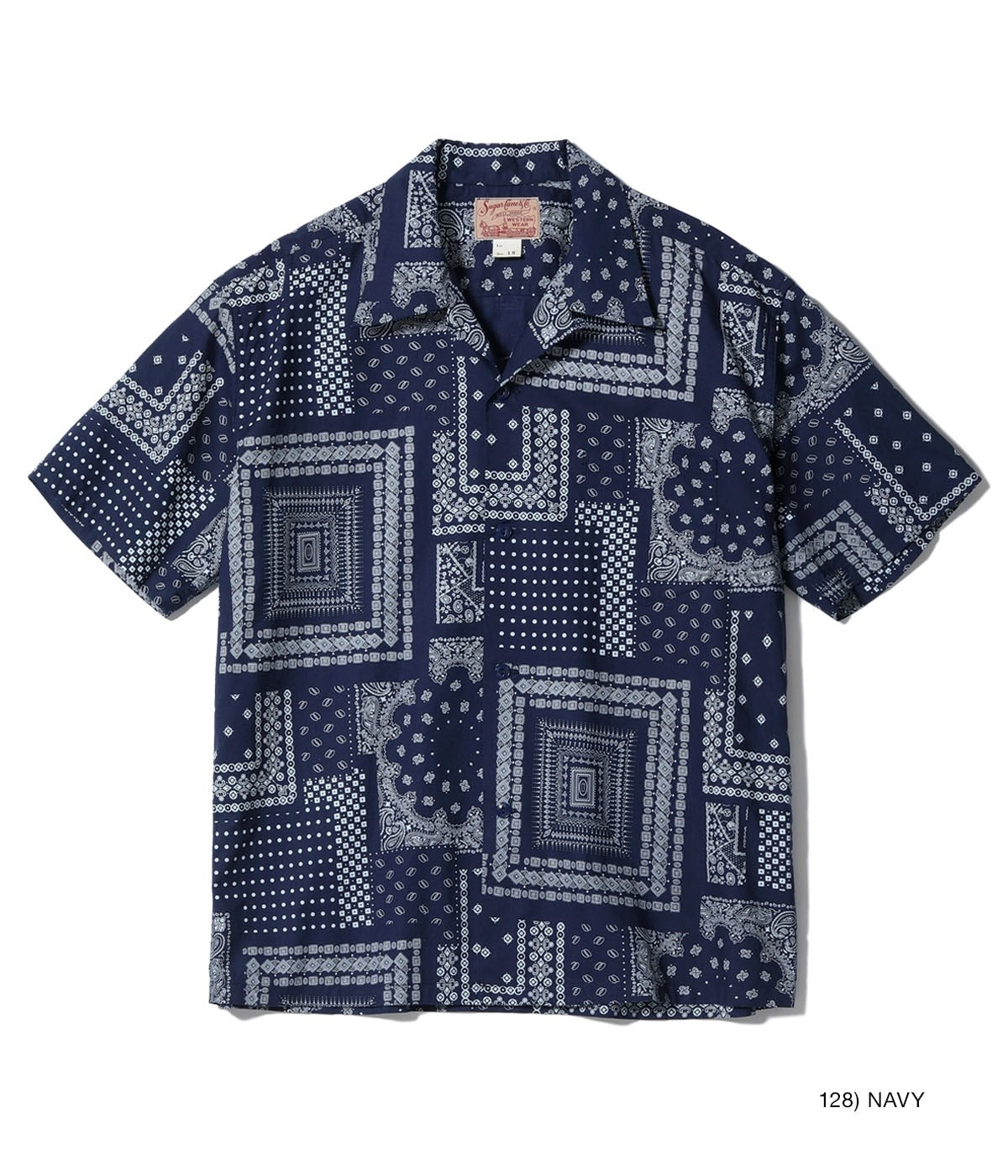 SC39465 NATIVE AMERICAN BANDANA PATCHWORK PRINT OPEN SHIRT - NAVY
