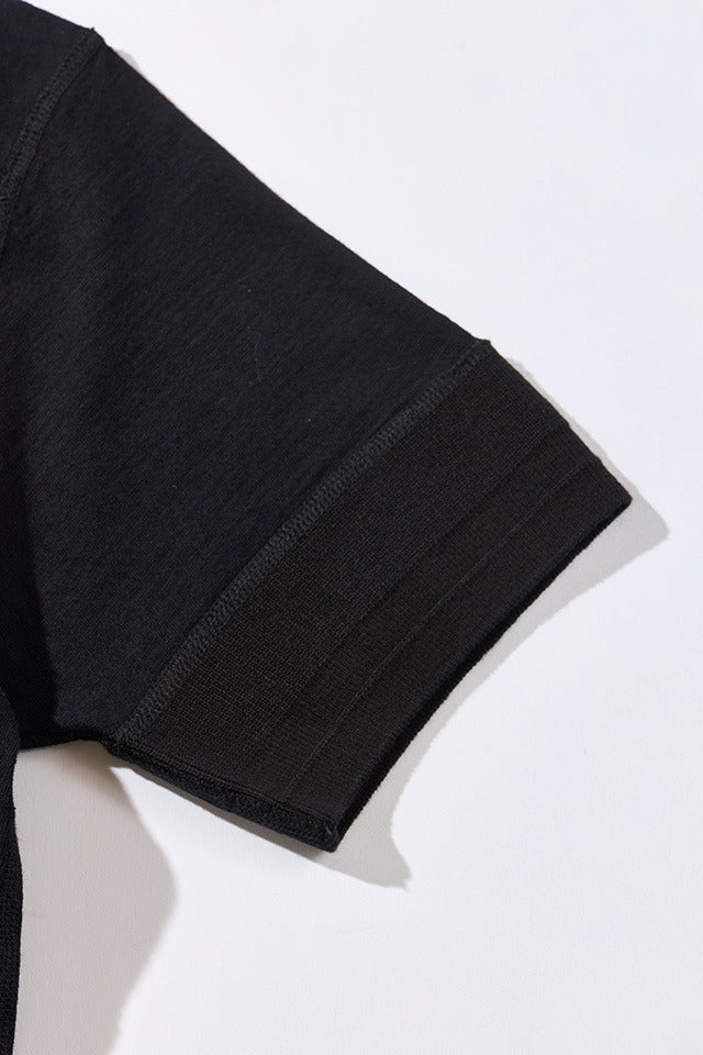 SS-5397-IDBK] Ribbed Cuff Henley Neck T-shirt - Indigo Black