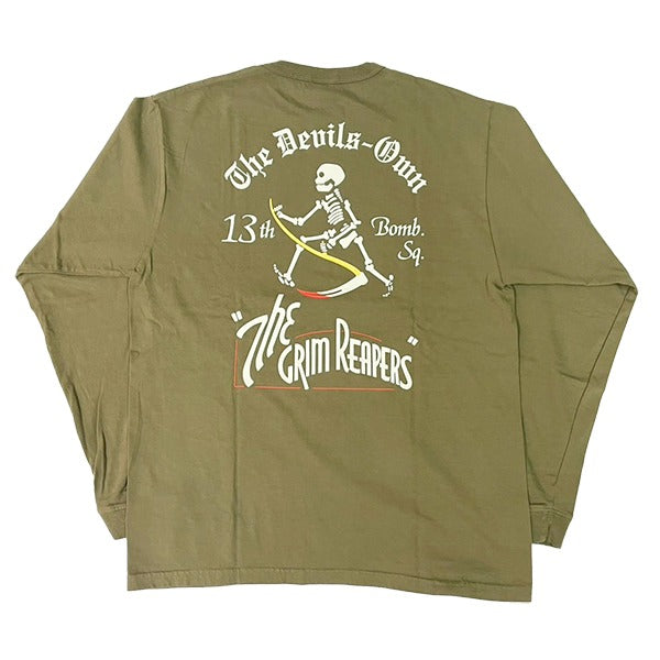BR69628 LONG SLEEVE T-SHIRT 13TH BOMB. SQ. THE GRIM REAPERS - KHAKI