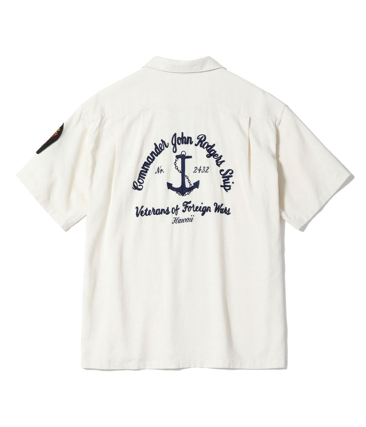 BR39510 U.S. NAVY RAYON LINEN OPEN SHIRT with CHAIN EMBROIDERED - OFF WHITE