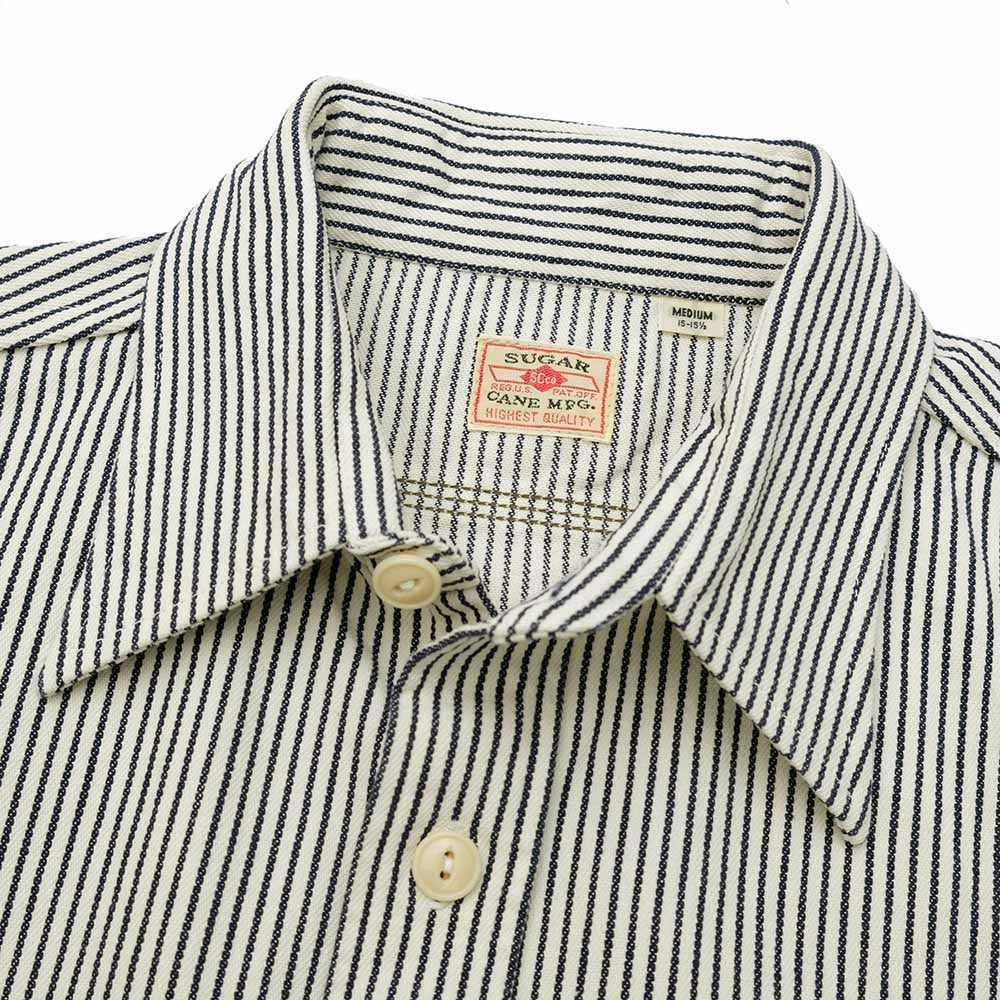 SC37944 HICKORY STRIPE S/S WORK SHIRT - OFF WHITE