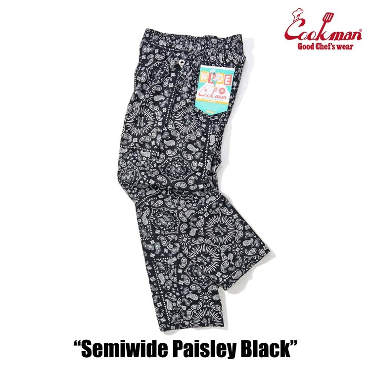 CHEF PANTS SEMIWIDE PAISLEY - BLACK
