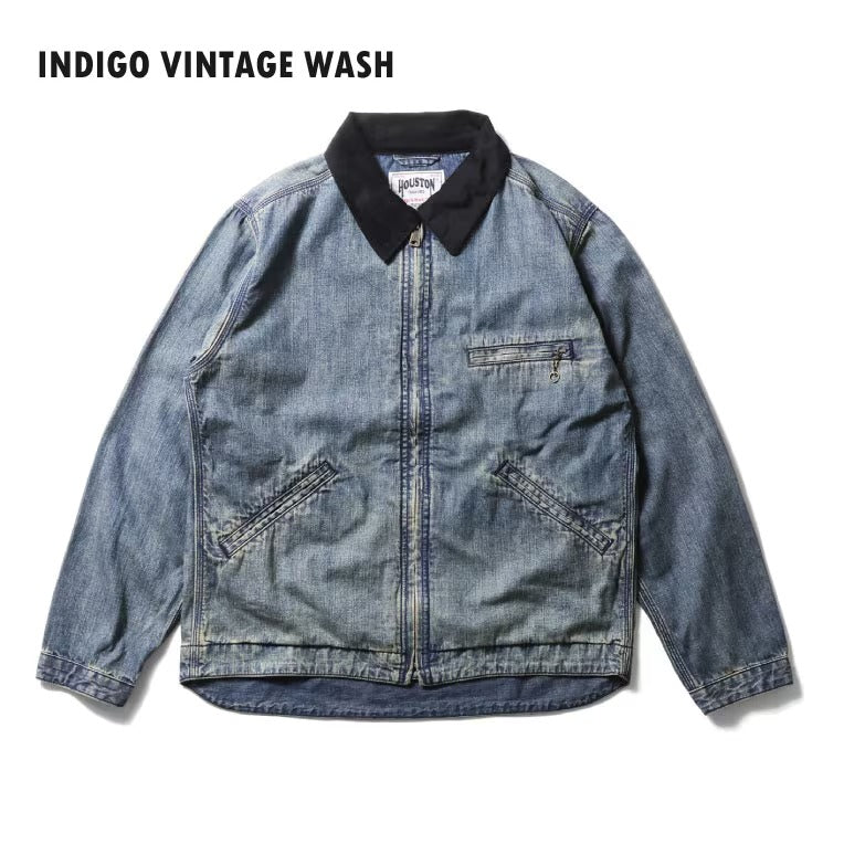 51590 US COTTON DENIM ZIP WORK JACKET - INDIGO VINTAGE WASH