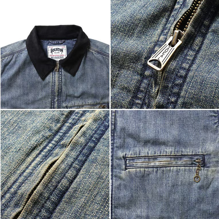 51590 US COTTON DENIM ZIP WORK JACKET - INDIGO VINTAGE WASH