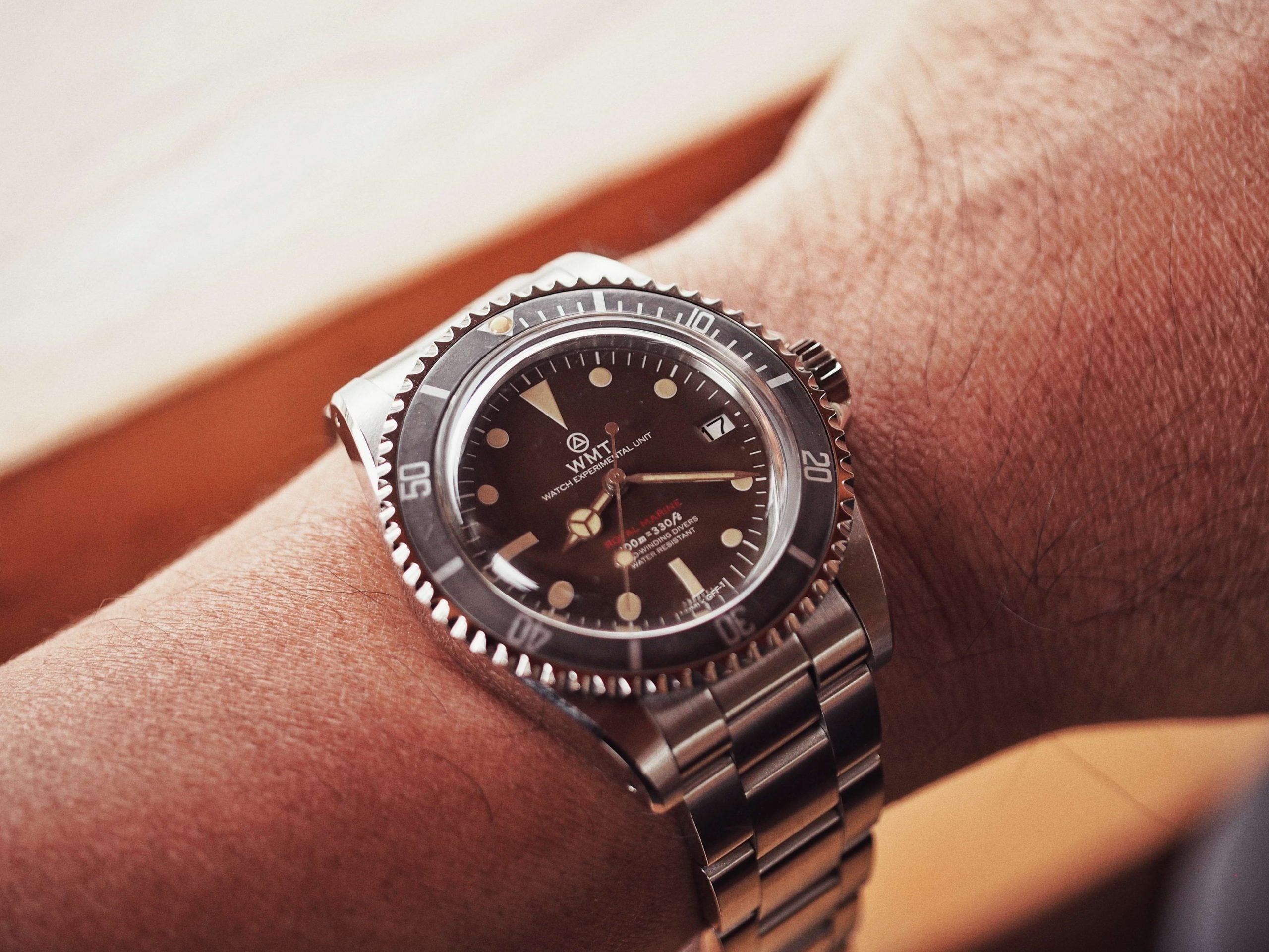 ROYAL MARINE - ( TROPICAL BROWN ) METAL BAND + ITALIAN LEATHER STRAP AGED EDITION