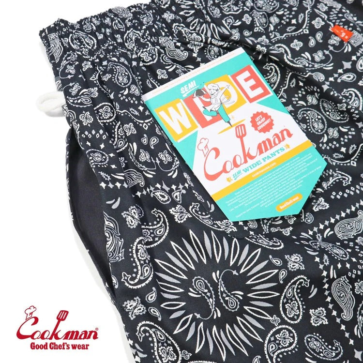CHEF PANTS SEMIWIDE PAISLEY - BLACK