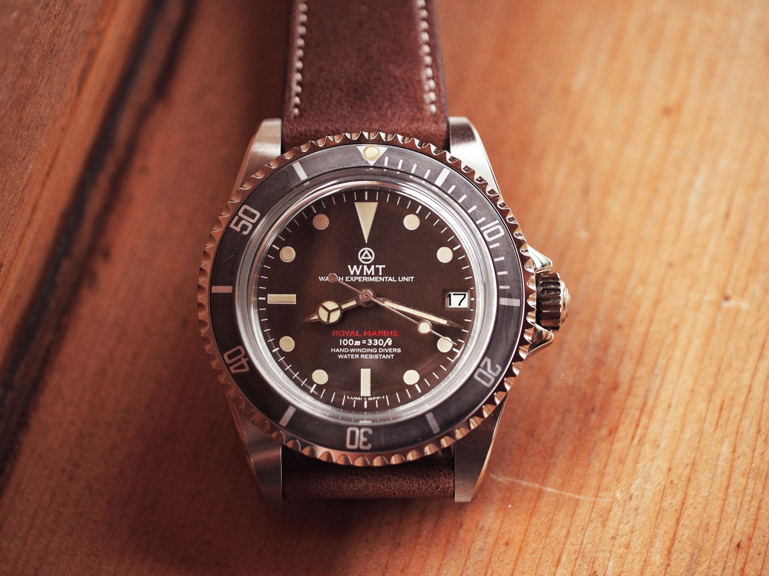 ROYAL MARINE - ( TROPICAL BROWN ) METAL BAND + ITALIAN LEATHER STRAP AGED EDITION