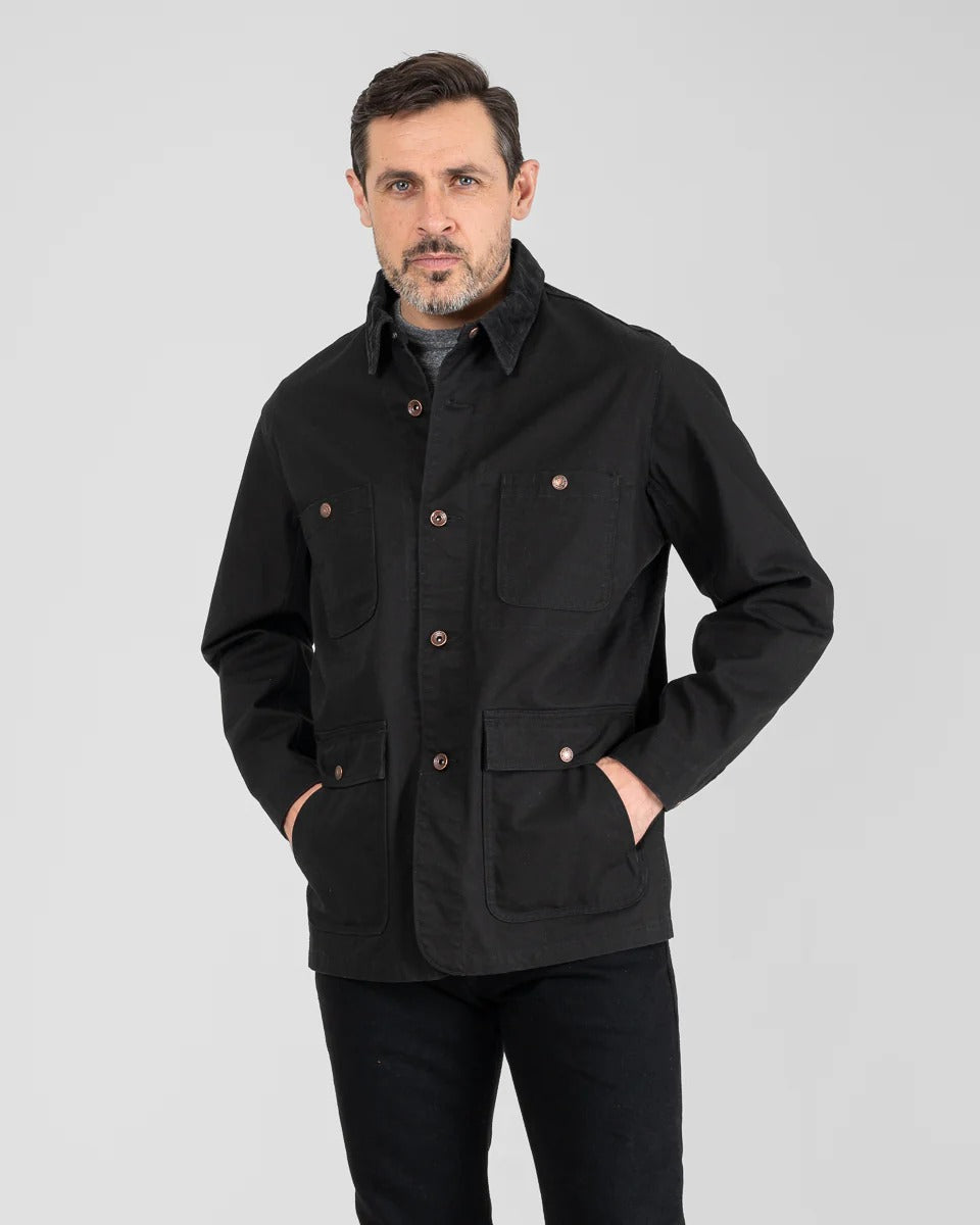 IHJ-148-BLK 10OZ KURASHIKIZOME® ORGANIC COTTON DUCK CHORE JACKET - BLACK