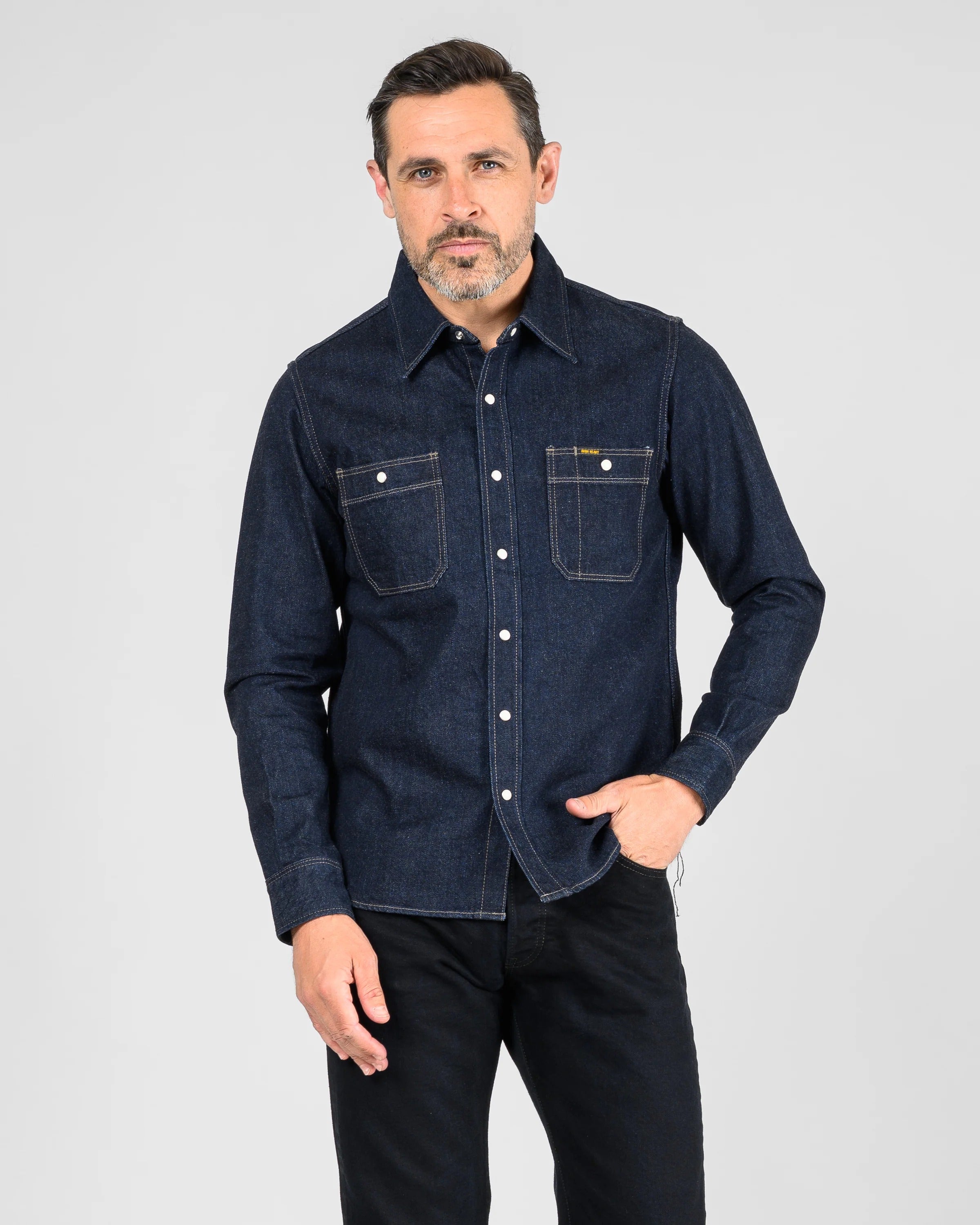 IHSH-326-IND 12OZ SELVEDGE DENIM WORK SHIRT WITH SNAPS - INDIGO