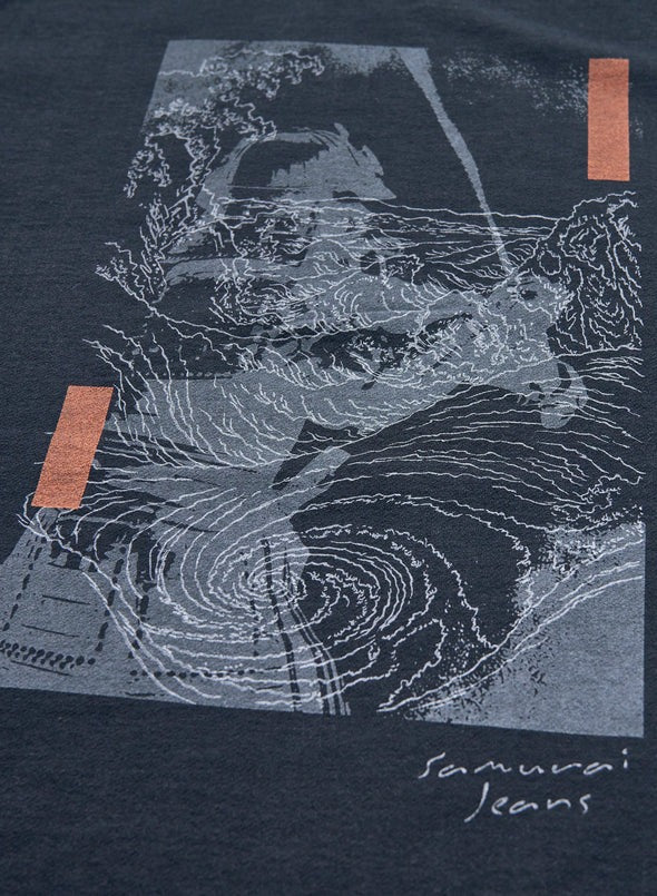 SJST25-106 Aged Cotton Inlay Loopwheel T-Shirt "RASEN" - BLACK