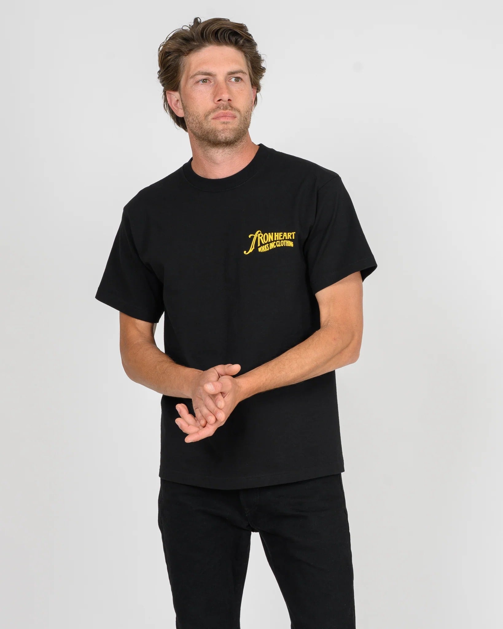 IHT-2501 7.5oz Printed Loopwheel Crew Neck T-Shirt - BLACK