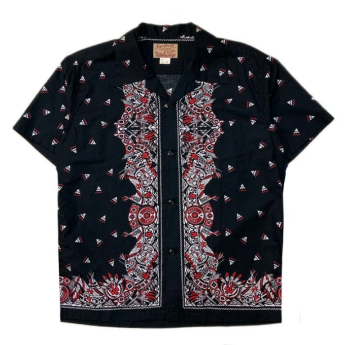 SC39466 NATIVE AMERICAN BANDANA PRINT OPEN SHIRT - BLACK