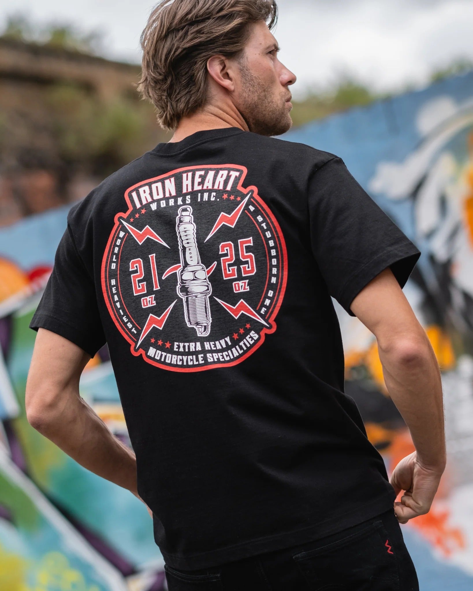 IHT-2503 7.5oz Printed Loopwheel Crew Neck T-Shirt - BLACK