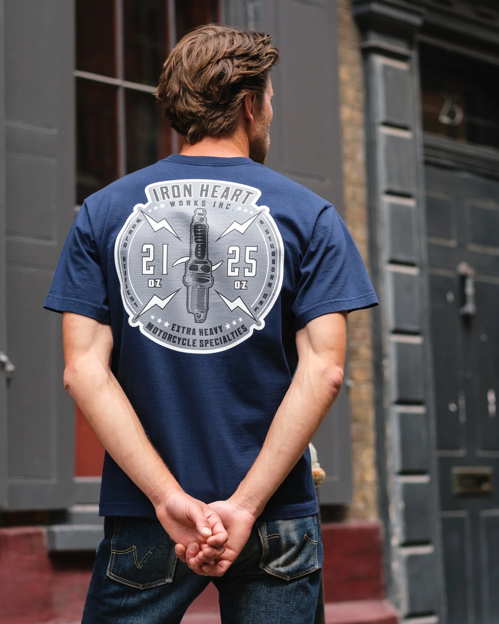 IHT-2503 7.5oz Printed Loopwheel Crew Neck T-Shirt - NAVY