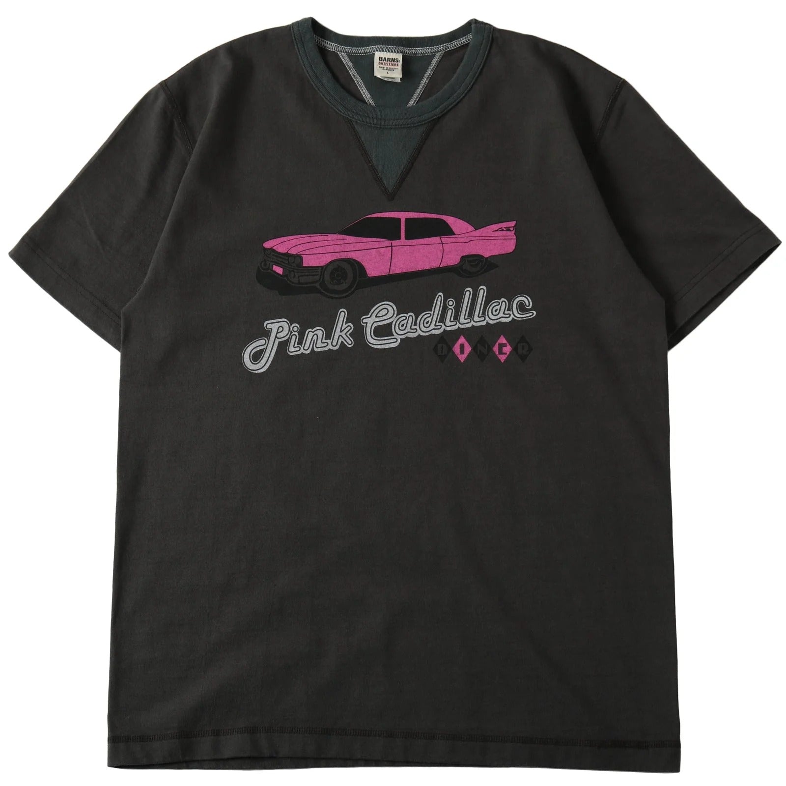 BR-25238 14/- COZUN COZUN Double V-gusset S/S Print T-shirt (Pink Cadillac DINER) - BLACK