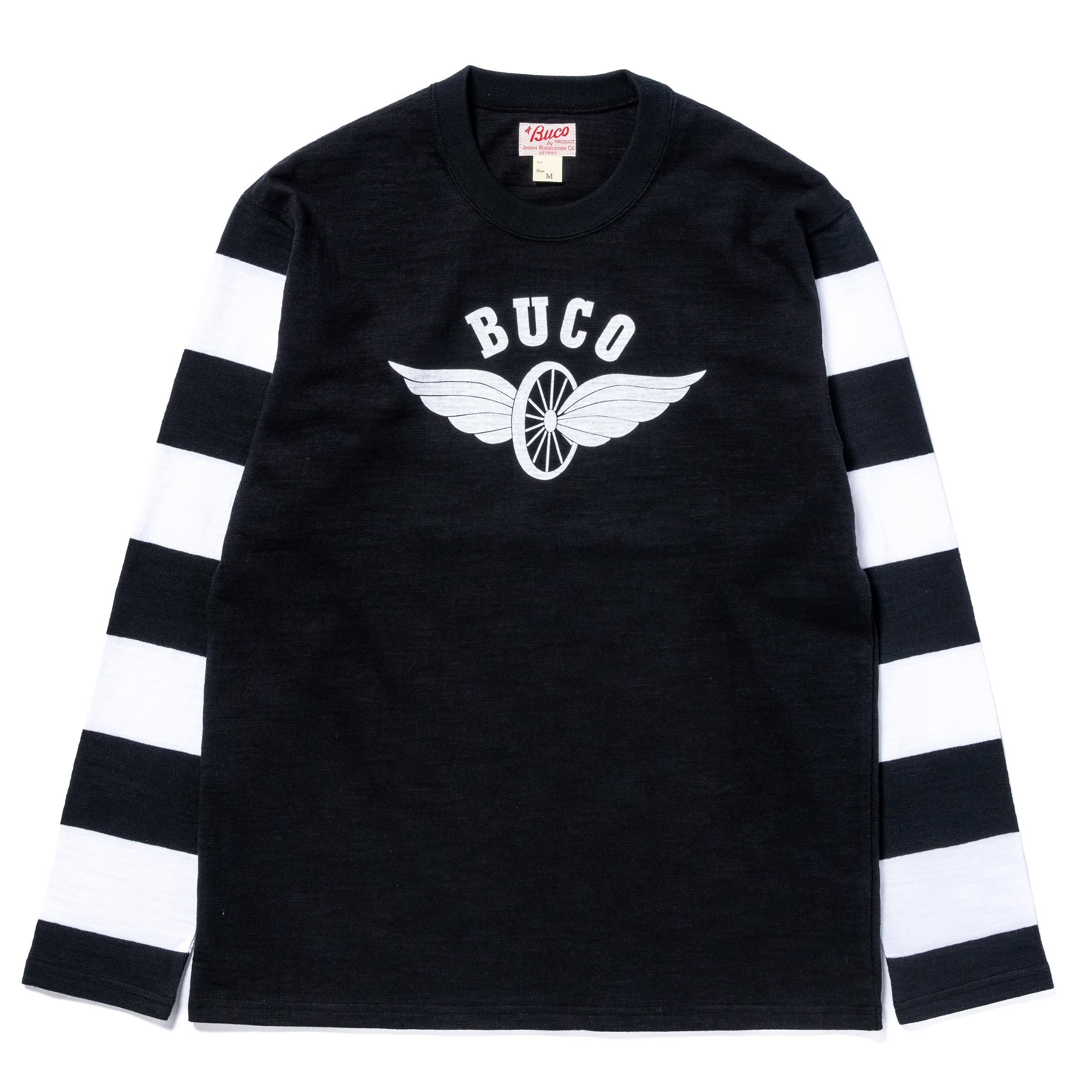 BC25001 BUCO STRIPED SLEEVE TEE / FLYING WHEEL - BLACK/WHITE