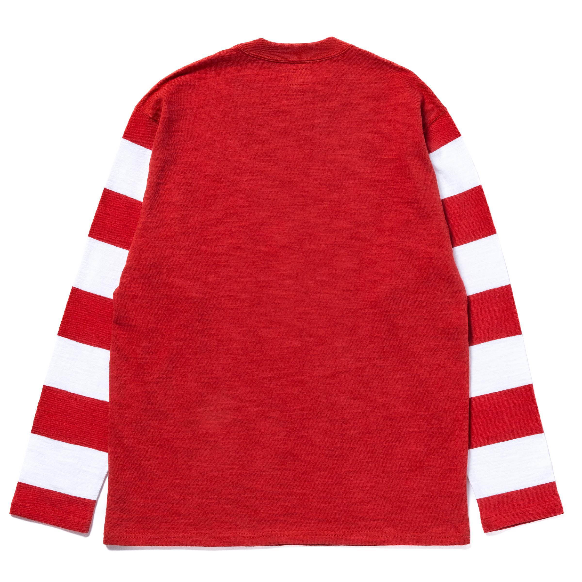 BC25001 BUCO STRIPED SLEEVE TEE / FLYING WHEEL - WHITE/CHERRY