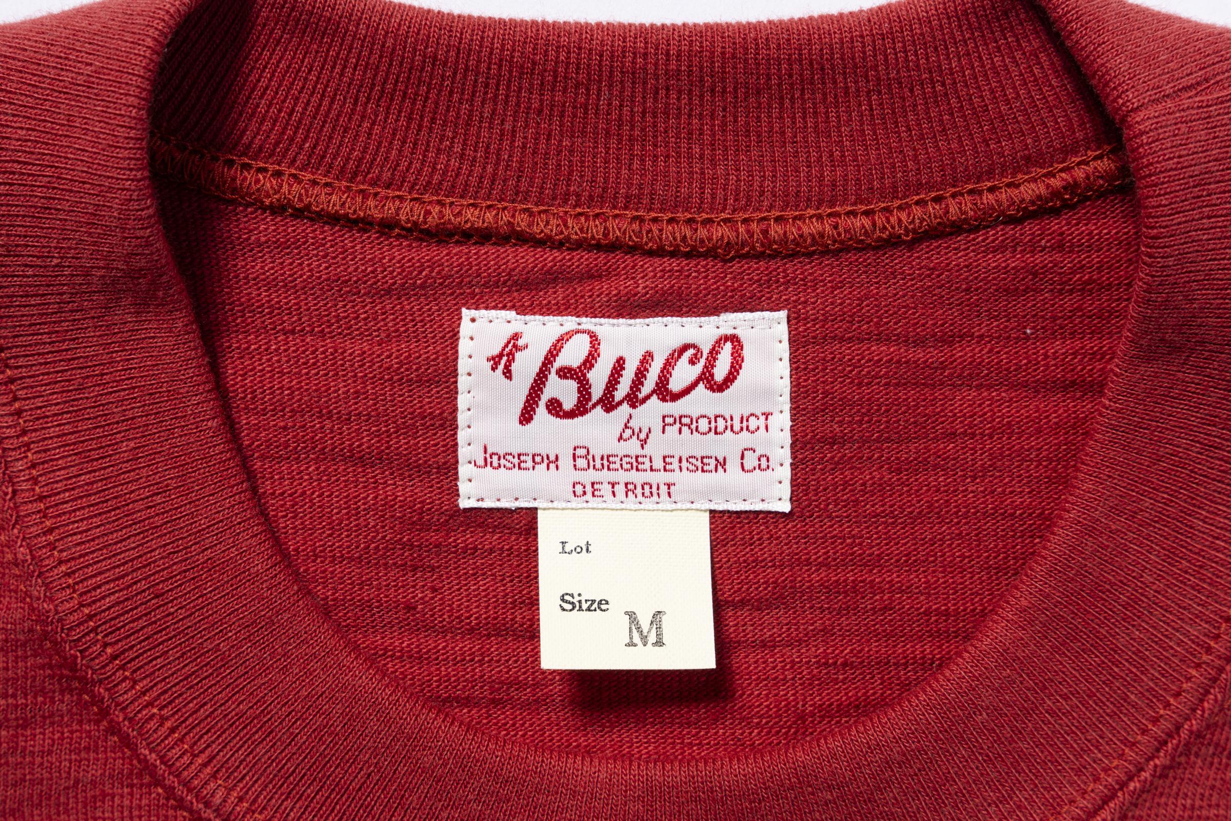 BC25001 BUCO STRIPED SLEEVE TEE / FLYING WHEEL - WHITE/CHERRY