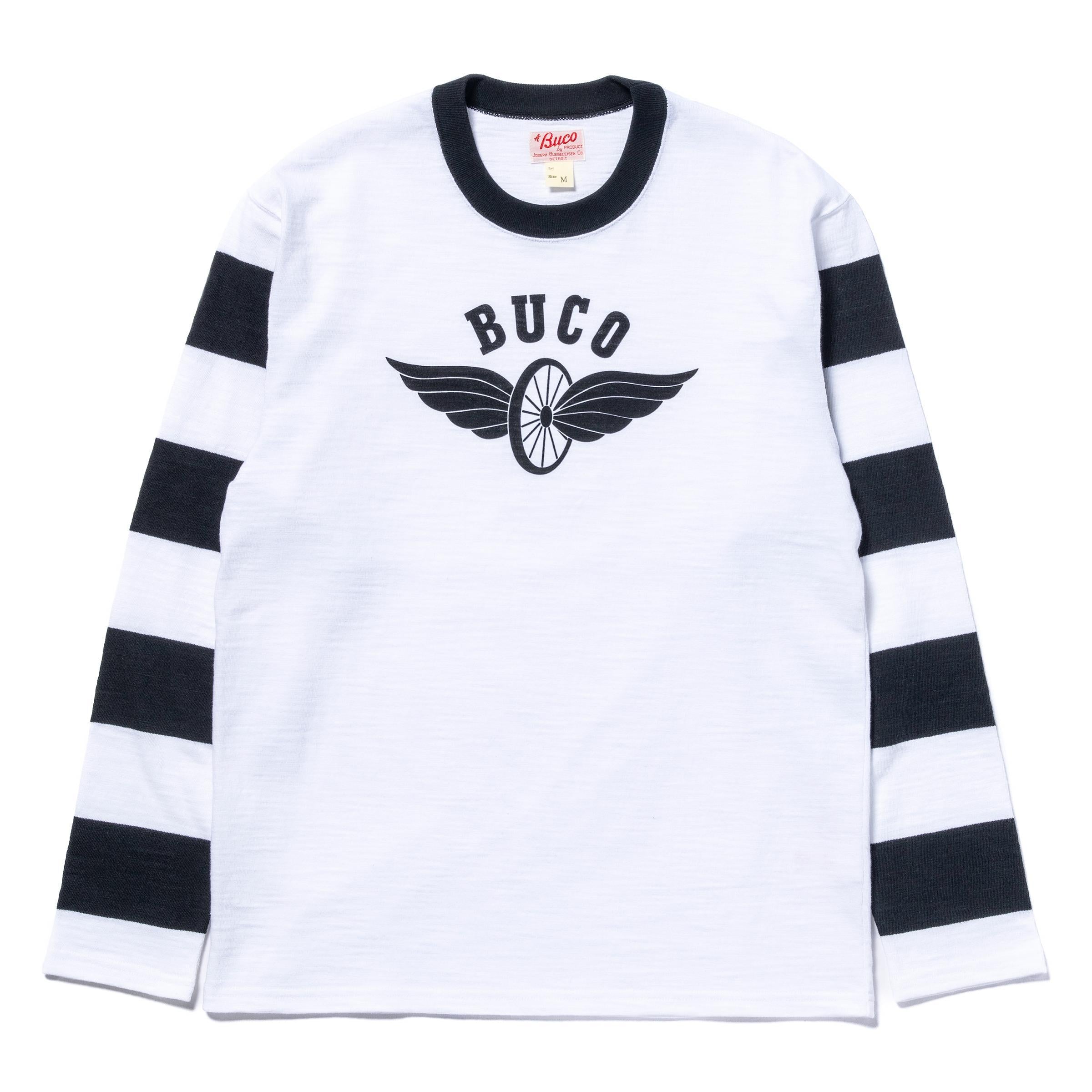 BC25001 BUCO STRIPED SLEEVE TEE / FLYING WHEEL - WHITE/BLACK