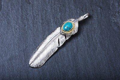 P-602R TURQUOISE HEART FEATHER FEATHER (L) K18 ROPE BEZEL