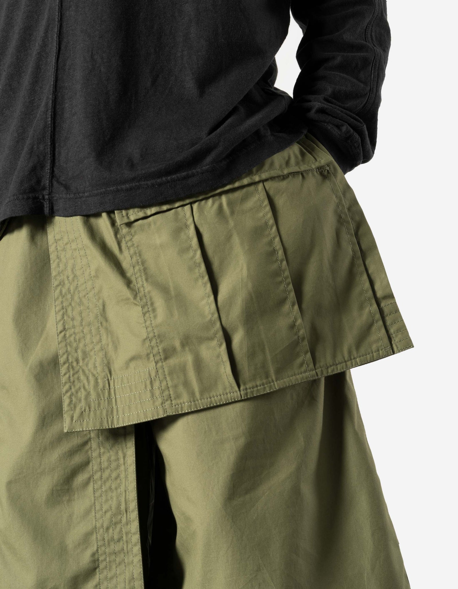 6056 Asym Hakama Shorts - OLIVE OG-107F