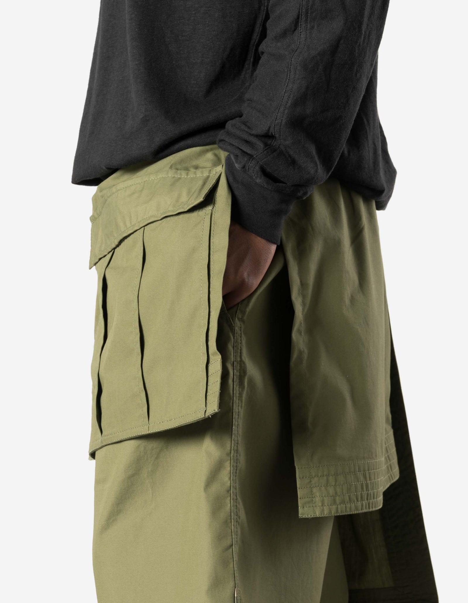 6056 Asym Hakama Shorts - OLIVE OG-107F