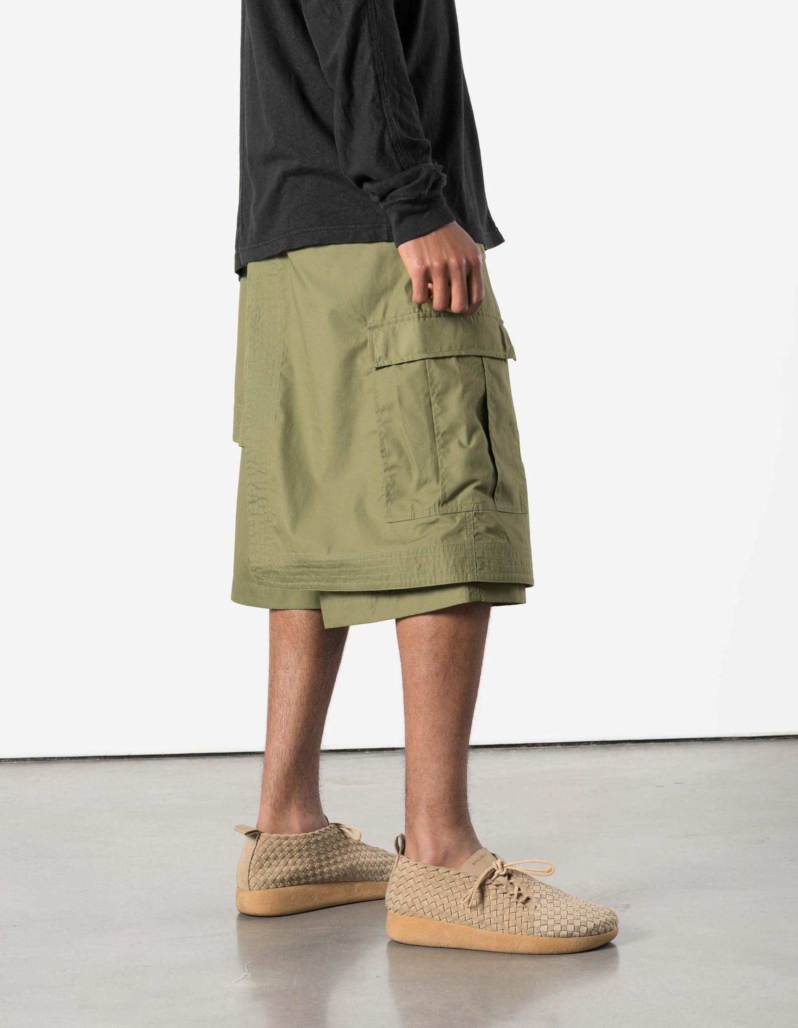 6056 Asym Hakama Shorts - OLIVE OG-107F