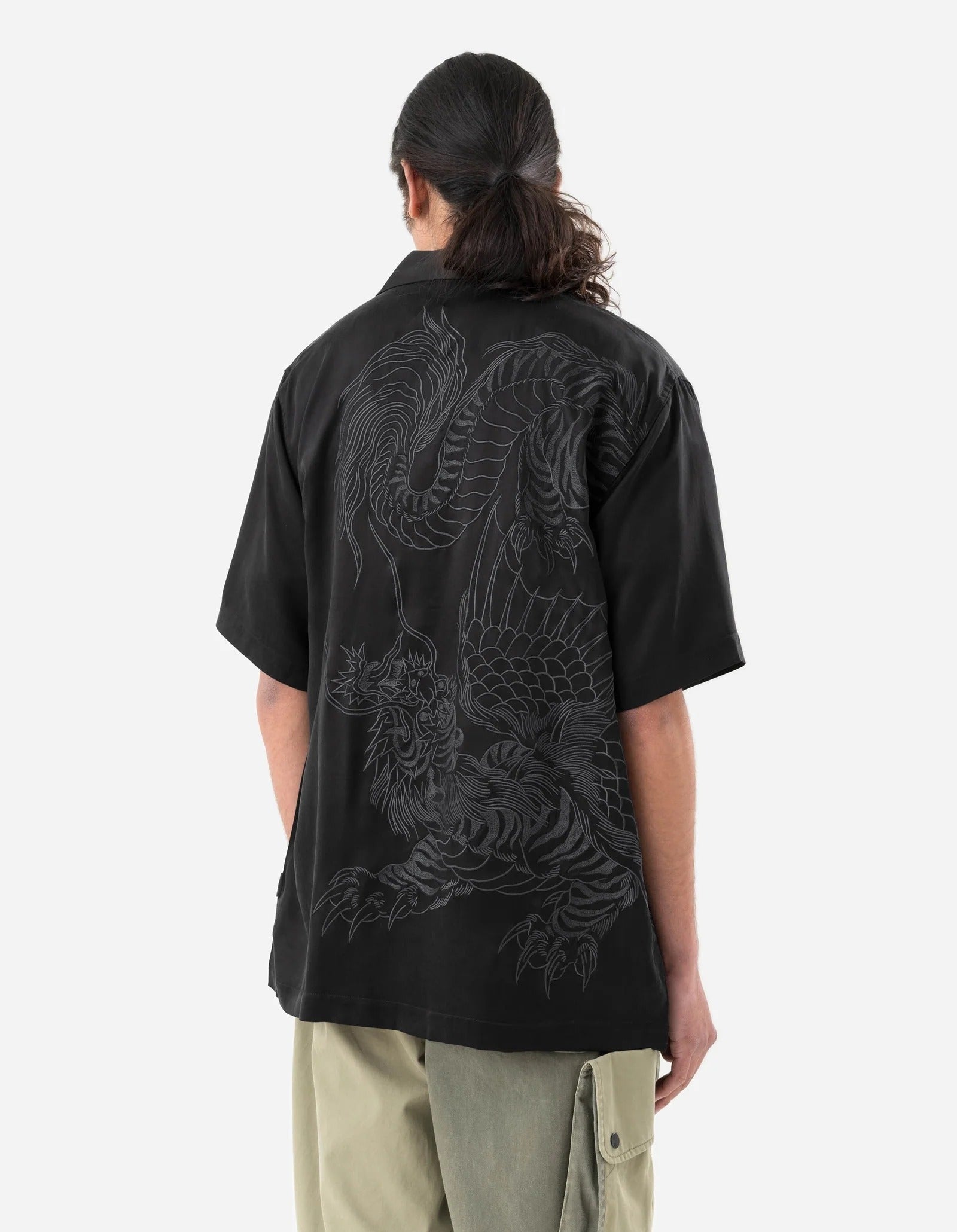 6098 TIGER DRAGON CAMP COLLAR SHIRT - BLACK