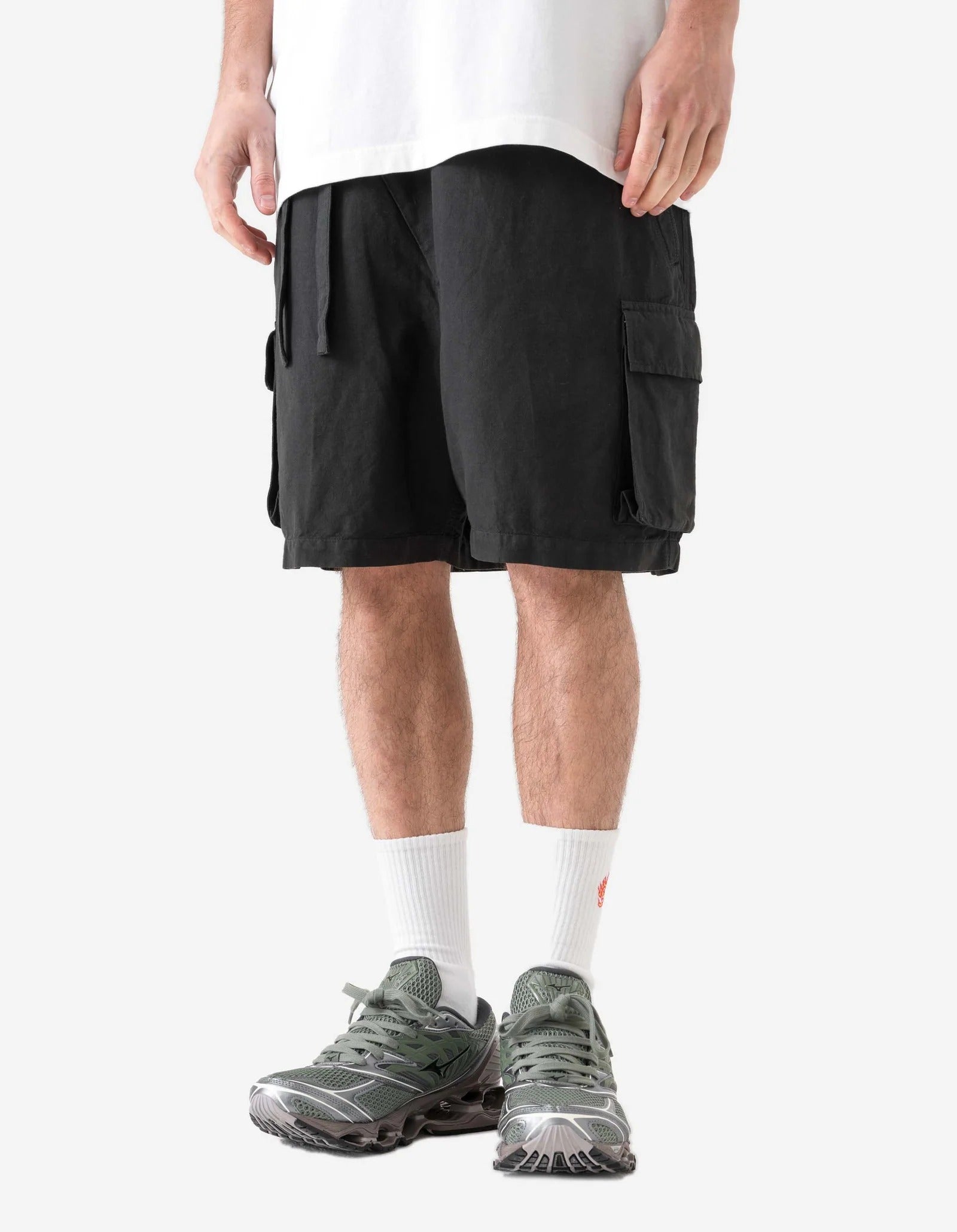 6082 HEMP CARGO ASYM TRACK SHORTS - BLACK