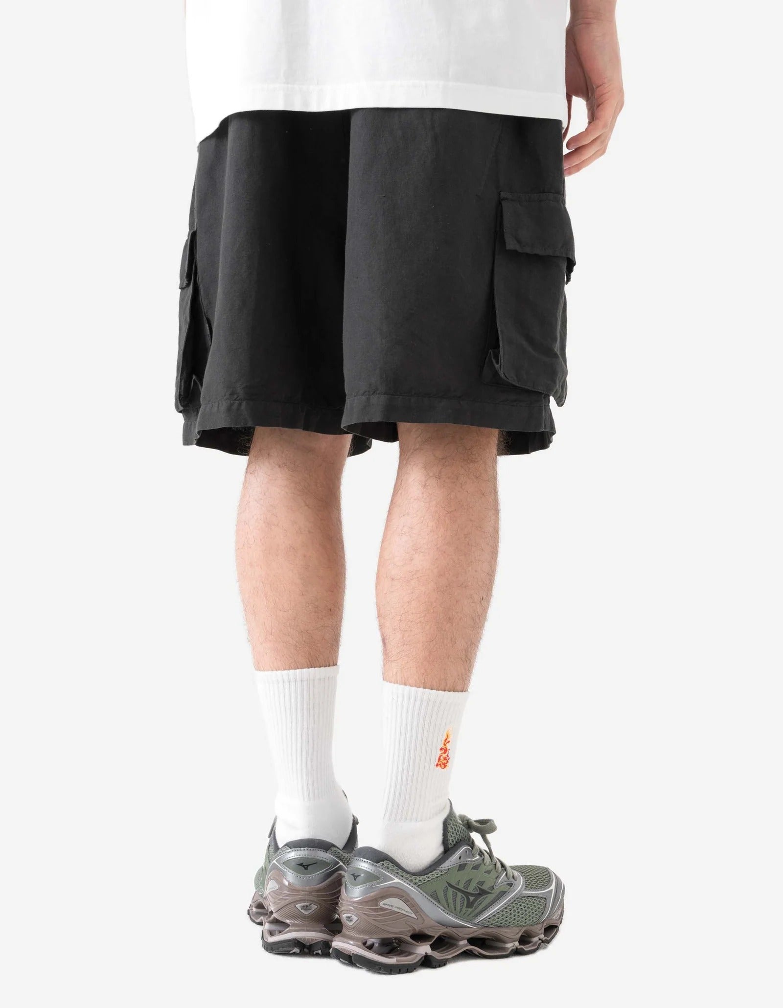 6082 HEMP CARGO ASYM TRACK SHORTS - BLACK