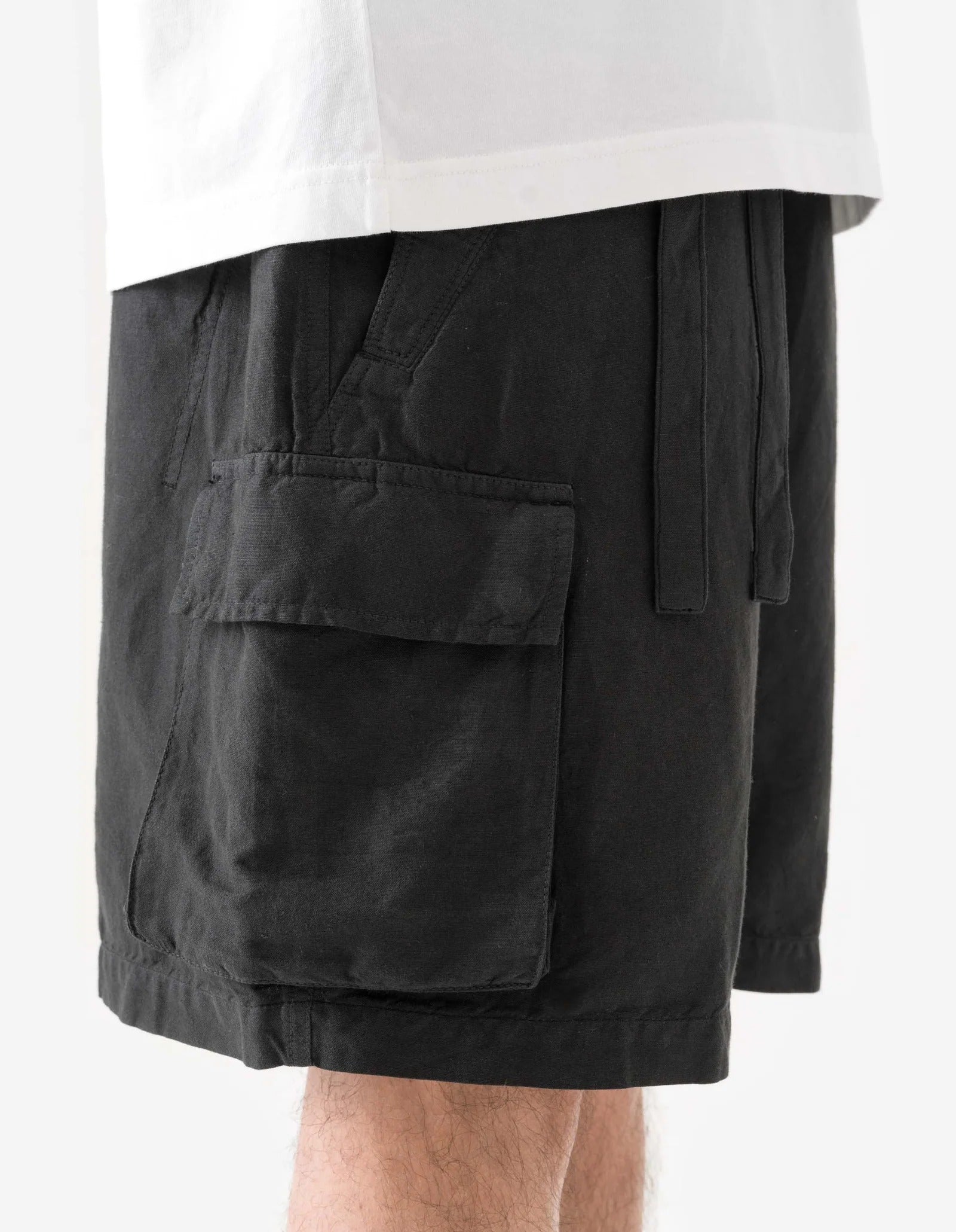 6082 HEMP CARGO ASYM TRACK SHORTS - BLACK