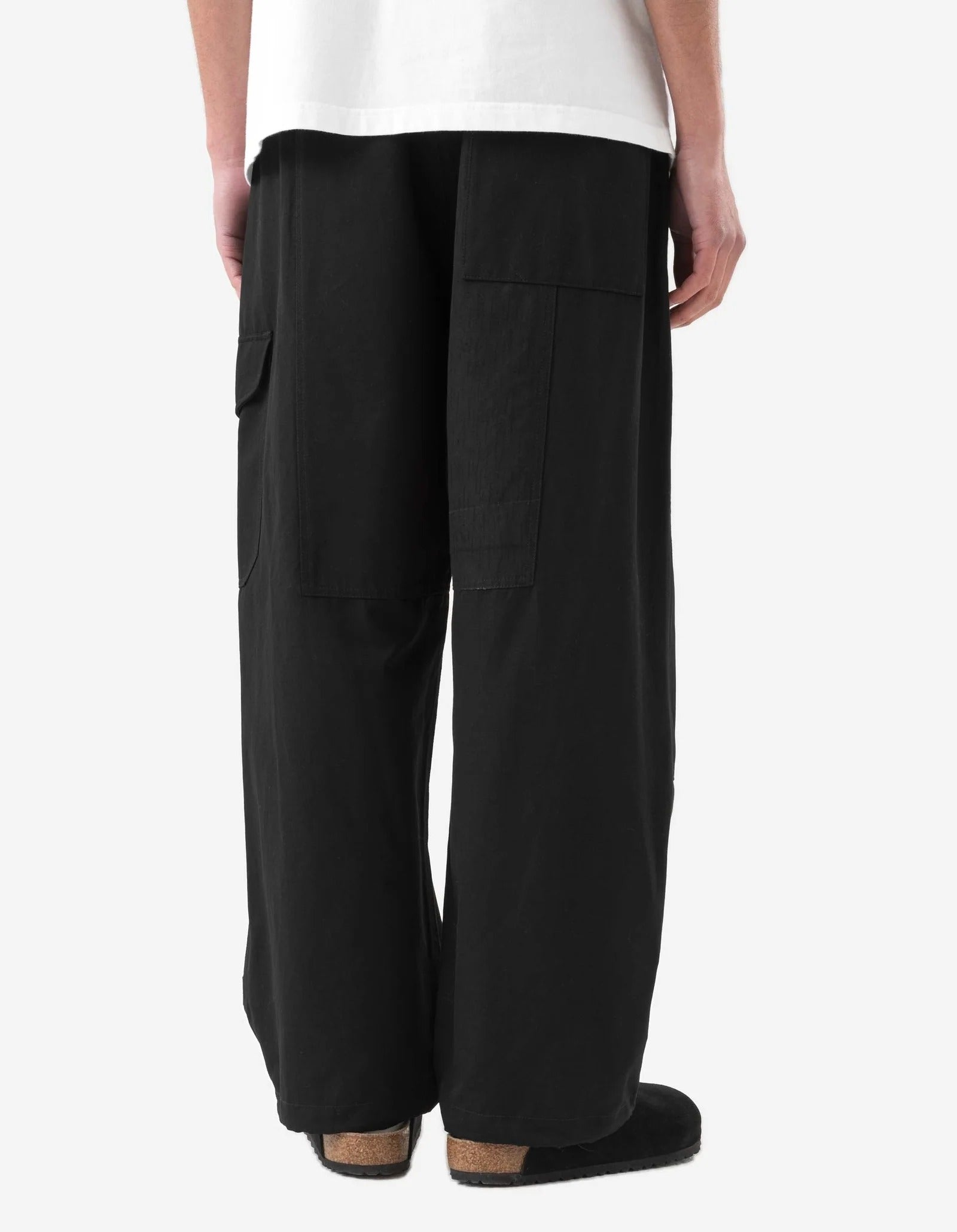 6087 UPCYCLED LOOSE CARGO TRACK PANTS - BLACK