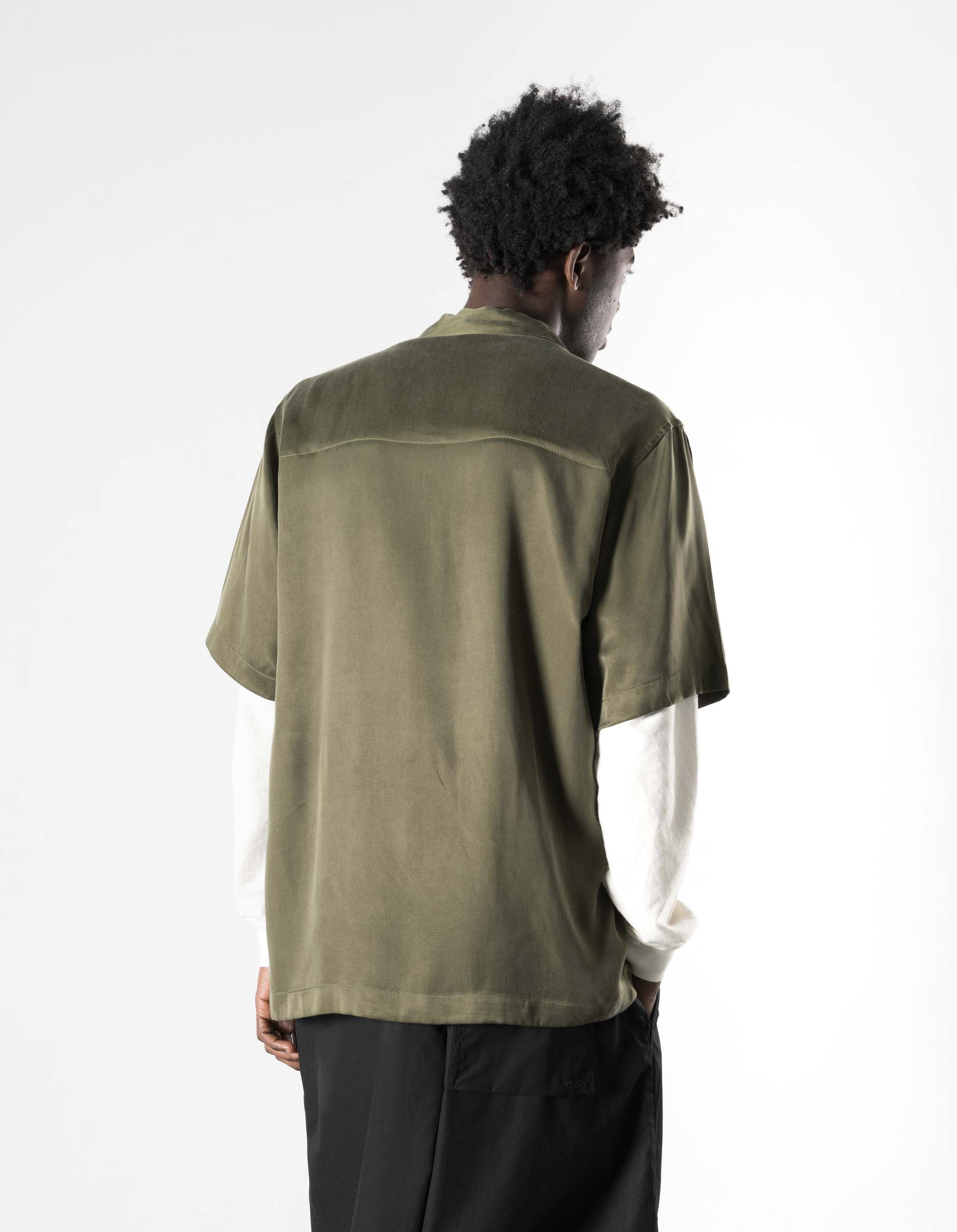 7364 Sakura Dragon Camp Collar Shirt - OLIVE OG-107F